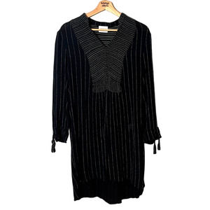 Wrap London Textured Long Sleeve Boho Dress in Black & White | Size 10